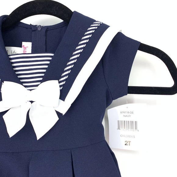 Navy and White Striped Kids Dress - Picture 5 of 8